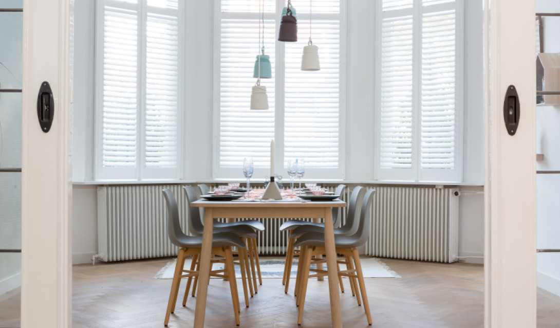 shutters in eetkamer ronde erker